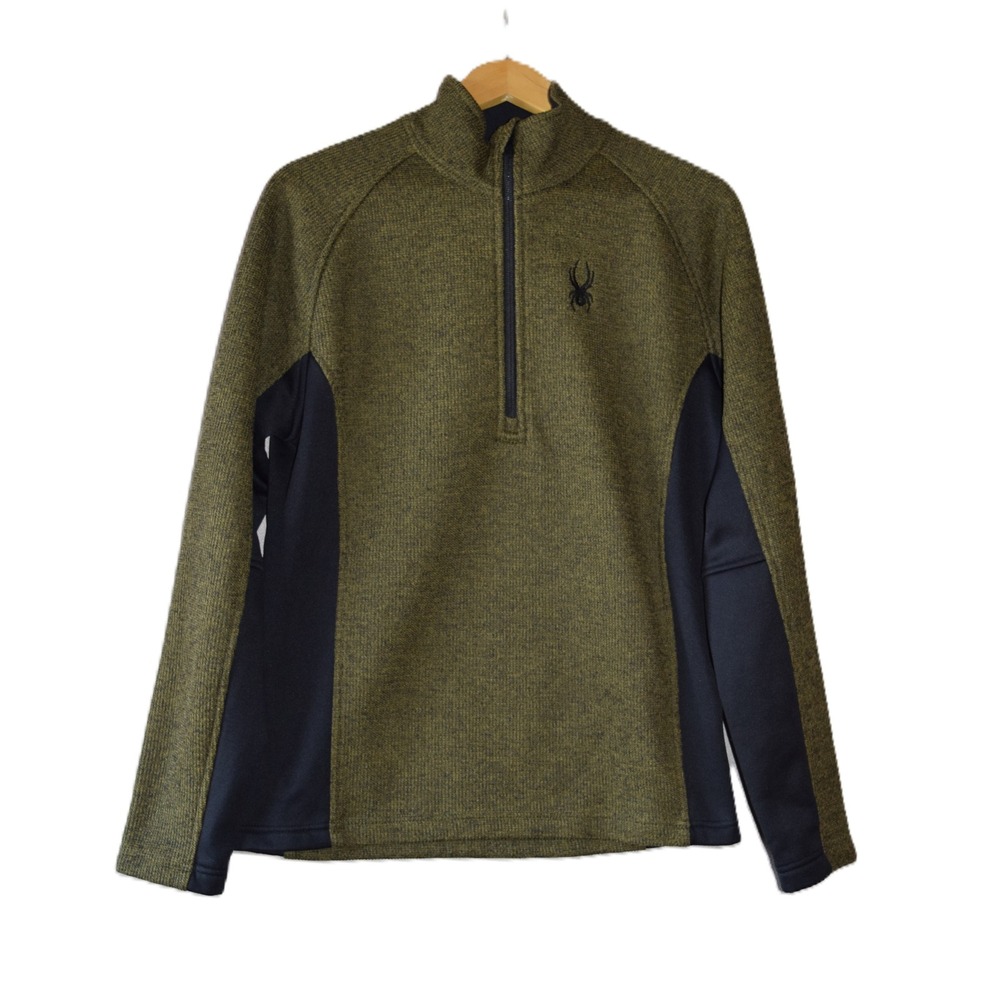 Spyder Half Zip Pullover Mens Medium Olive Green Excellent Fleece Lined Knit